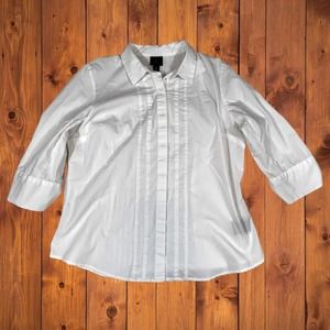 Worthington Womens Petite L 3/4 Sleeve Button Up Dress Shirt